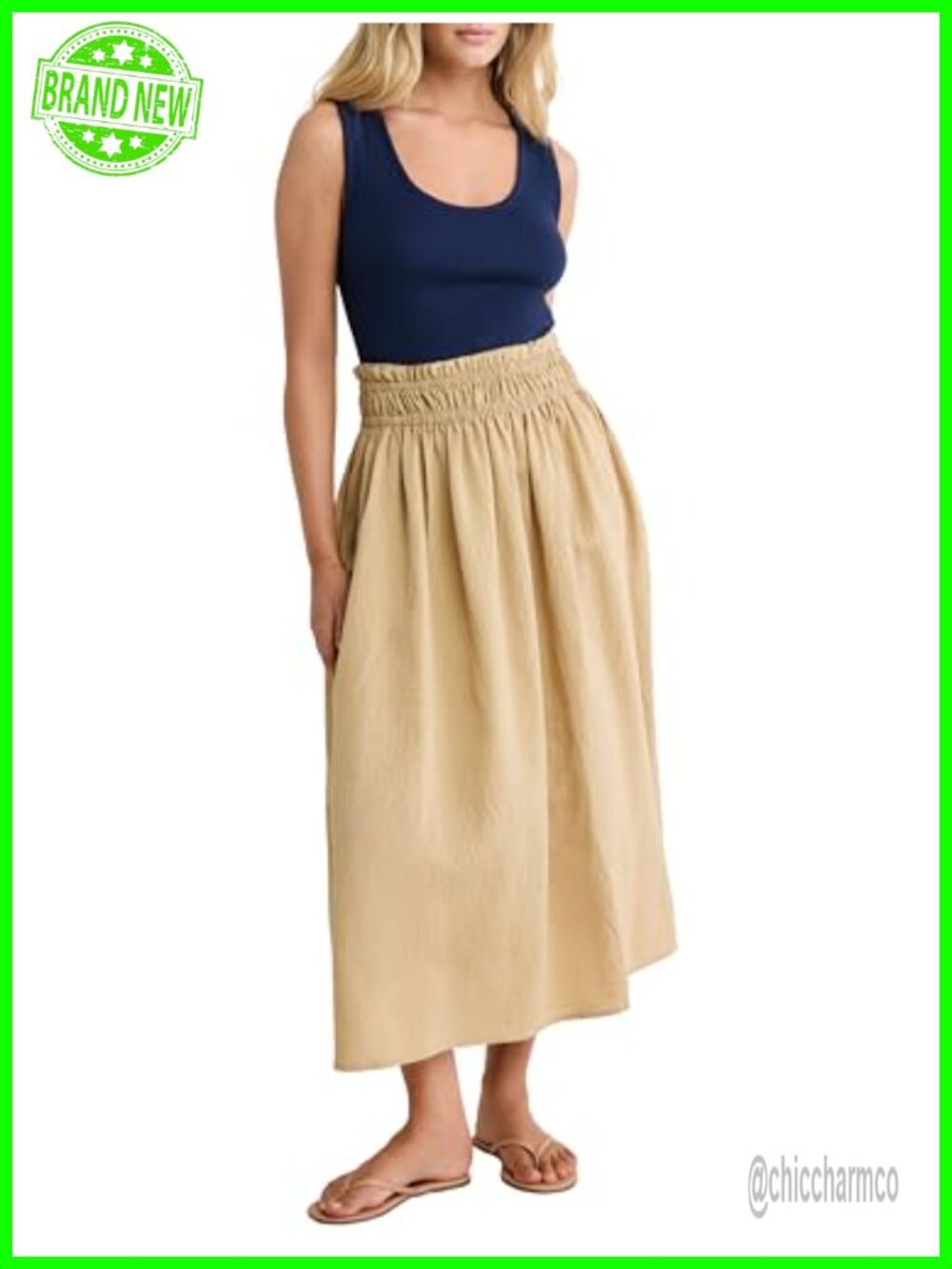 Mixed Media Fit & Flare Midi Dress Scoop Neck Sleeveless Casual